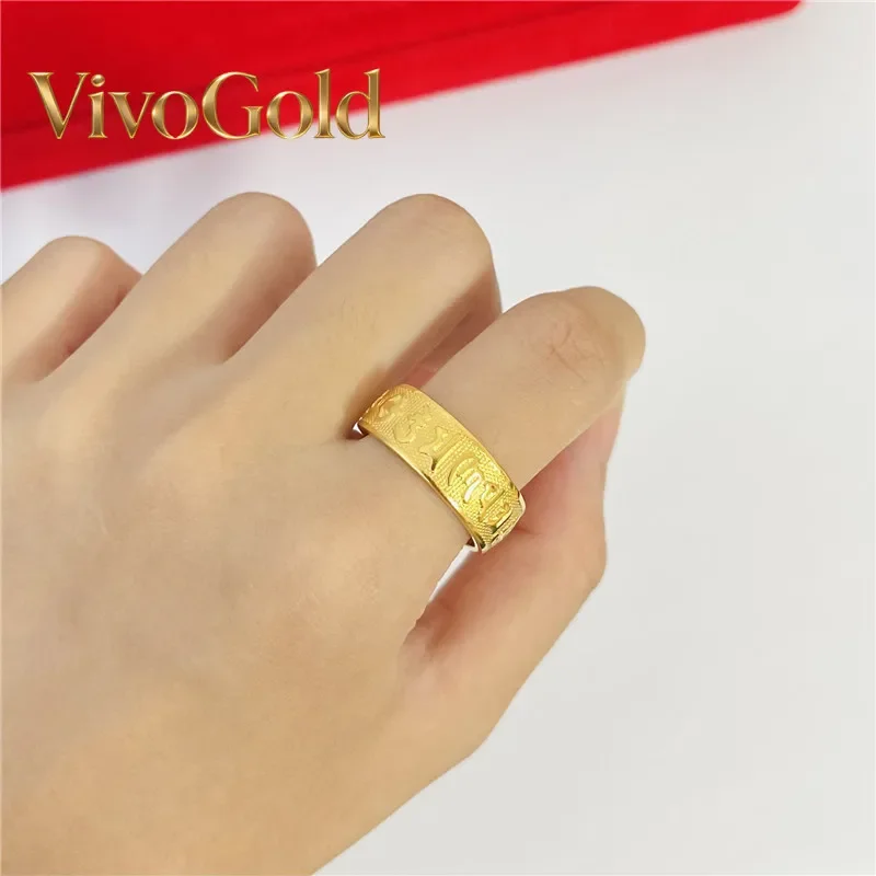 

Кольцо VivoGold9999 из настоящего золота 24K с шестью символами, модное кольцо для мужчин и женщин.