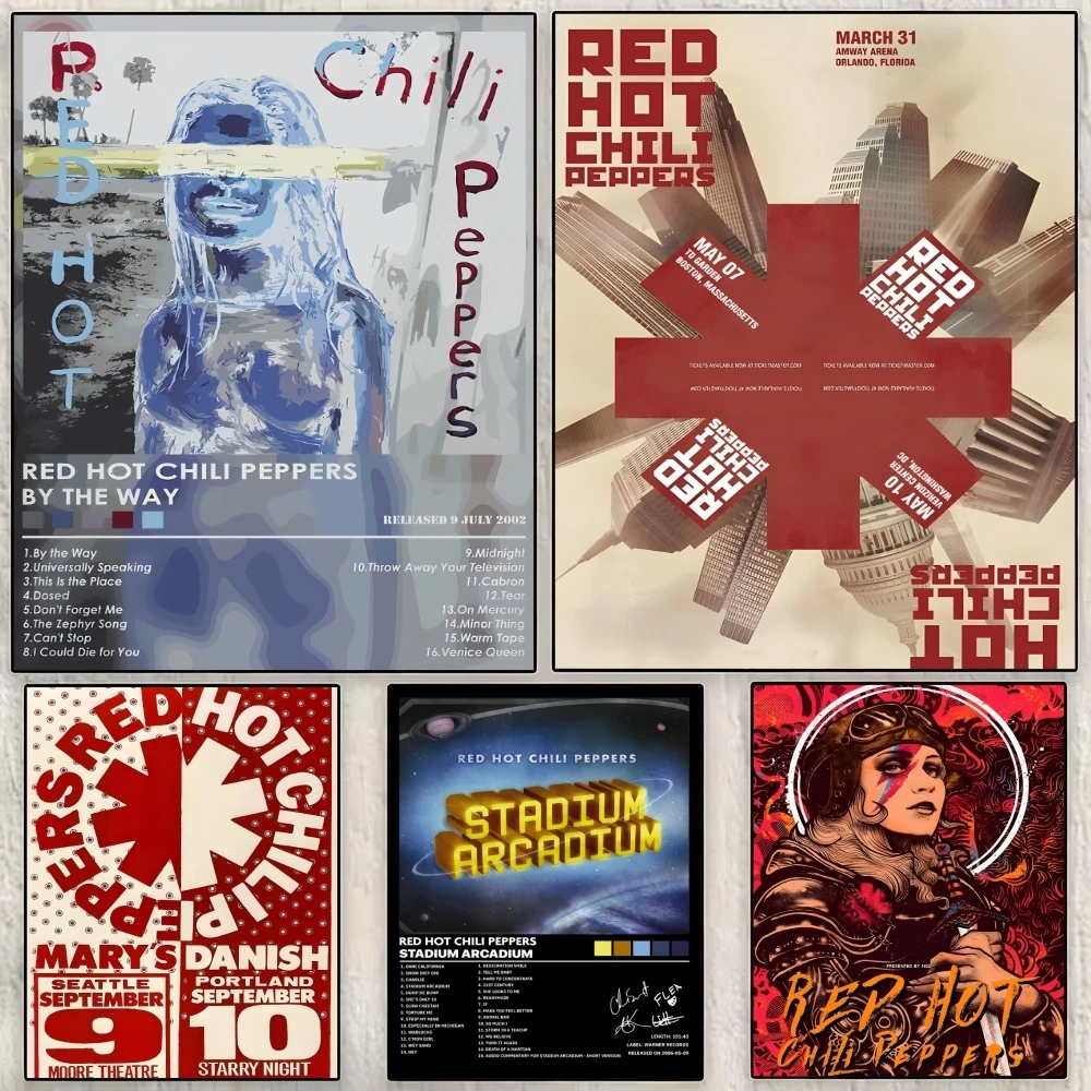 R-Red Hot C-Chili Peppers Painting Calligraphy Cotton Canvas Wall Art Poster - Aesthetic for Living Room Bedroom Home Decor