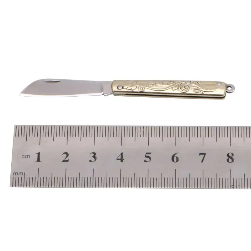 Retro Keyring Small Pocket  Folding Folder Knife 8cm Brass Keychain