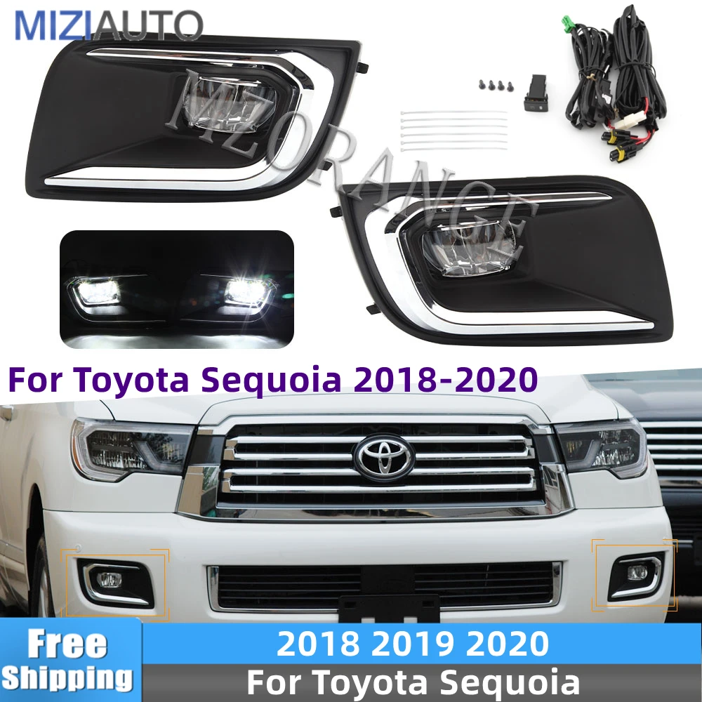 

Светодиодные противотуманные фары для Toyota Sequoia 2018 2019 2020, автомобильная решетка фар с крышкой рамки и проводом дальнего света DRL