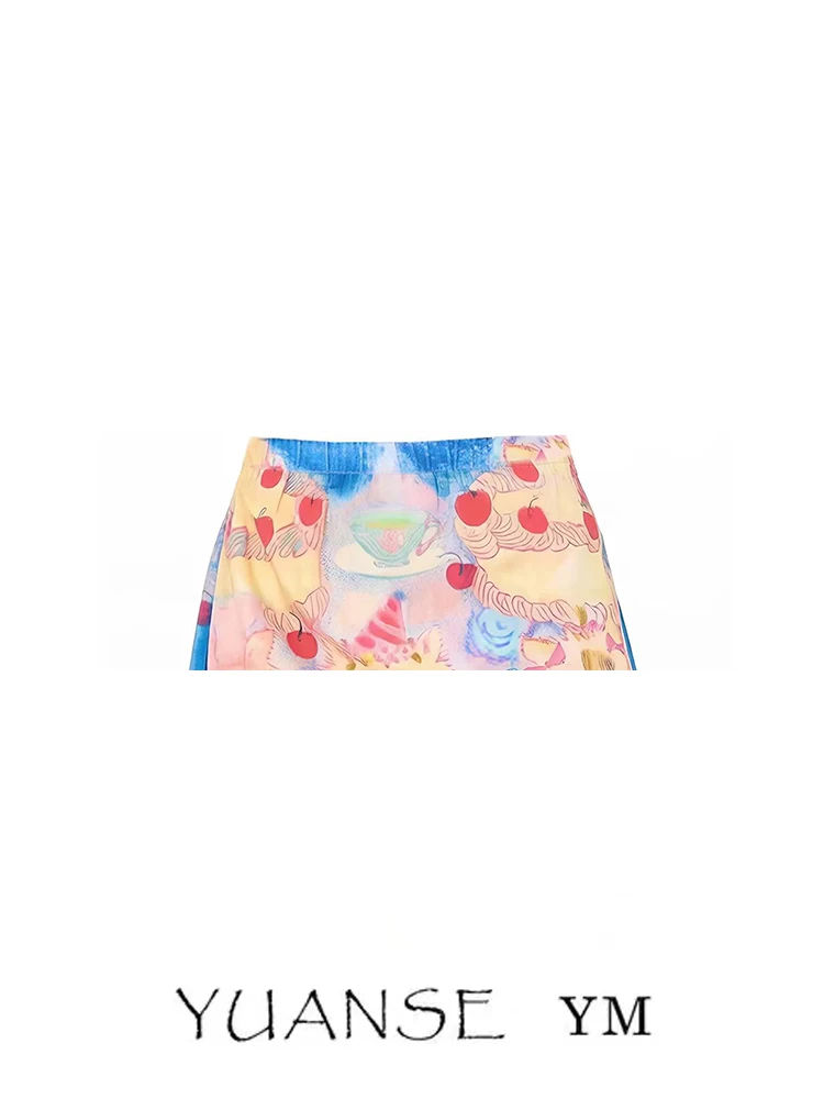 YUANSE High Waist Cartoon Print  Skirt Women's Sweet Youth Slimming Versatile Summer A-Line Skirt Student Friendly