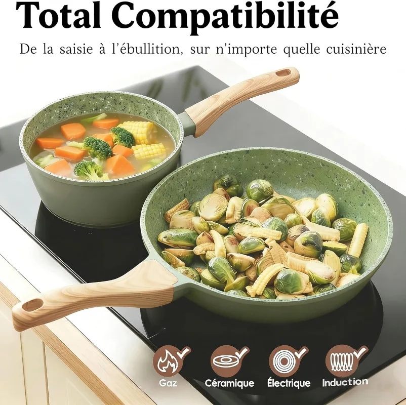 

3-Piece Nonstick Cookware Set: 8.5" Frying Pan, 1.5QT & 2.2QT Pots with Glass Lids | PFAS/PFOA-Free Non-Toxic Coating