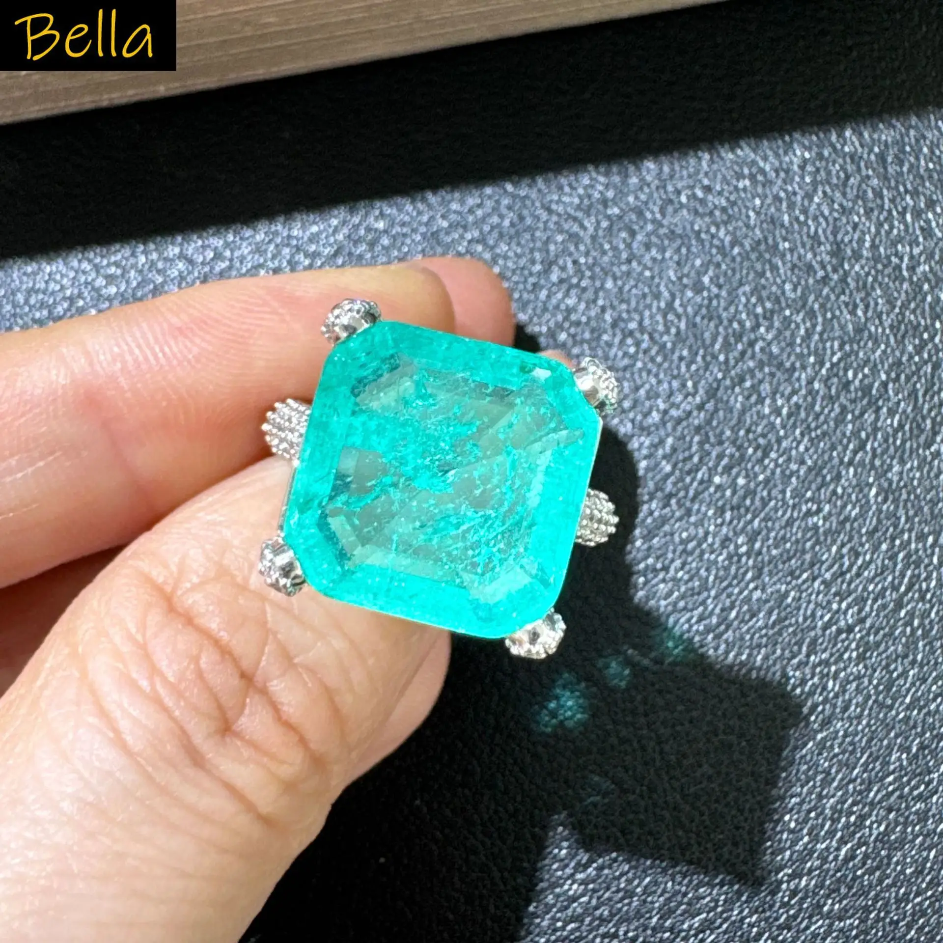 

9 colors Ring Silver Plated Statement Jewelry Simulated Paraiba Cubic Zirconia square block open ring for women