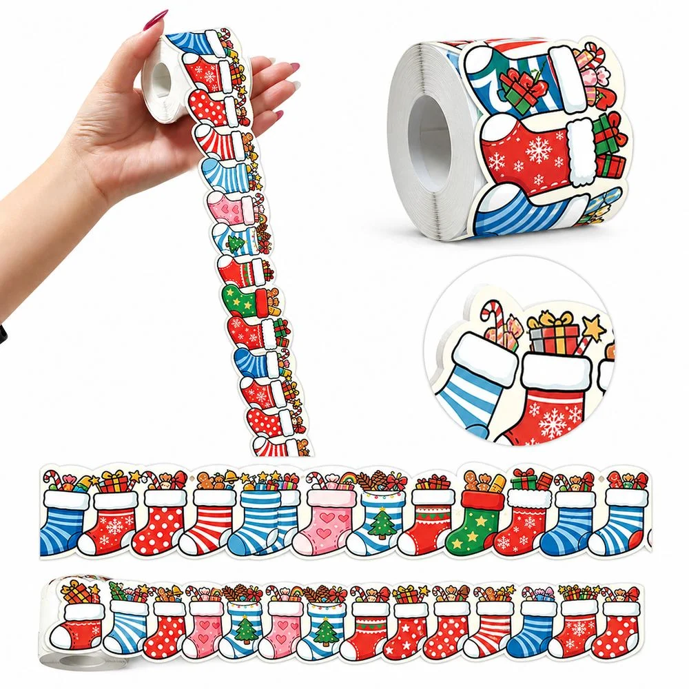 Christmas Stocking Bulletin Board Border 10m/Roll Cuttable Classroom Border Trim Scalloped Edge Border Trim Roll Classroom Decor