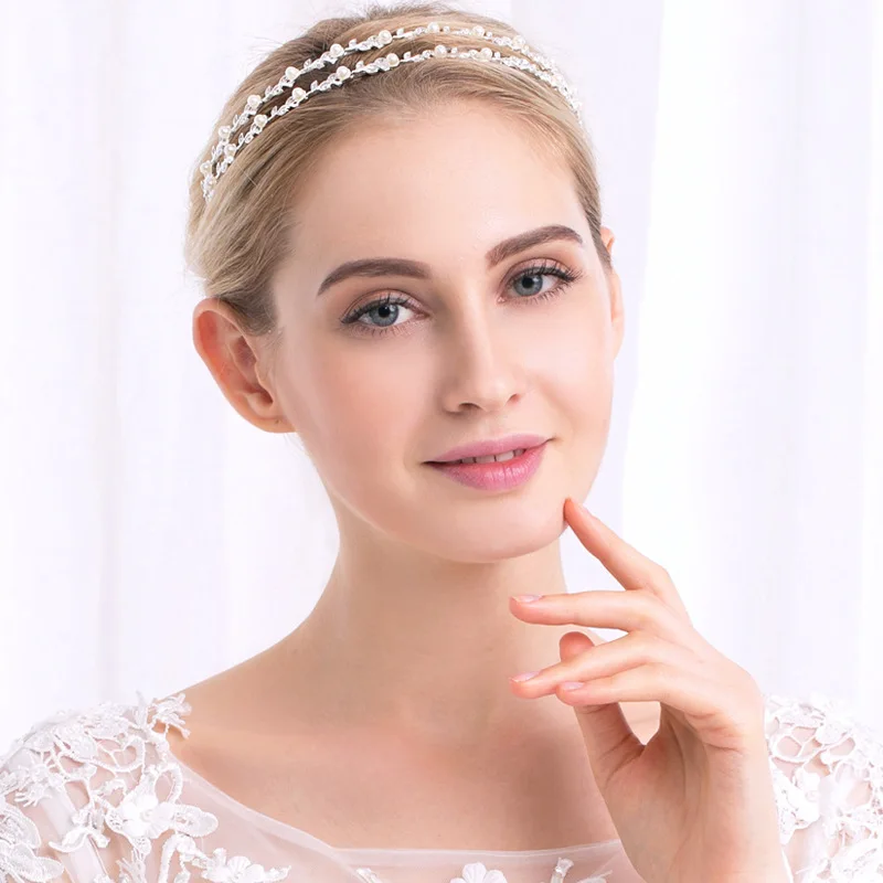 Silver Color Headbands Pearl Hairbands Tiaras Beads Crowns Wedding Party Prom Hair Accessories Women Girls Head Jewelry SL