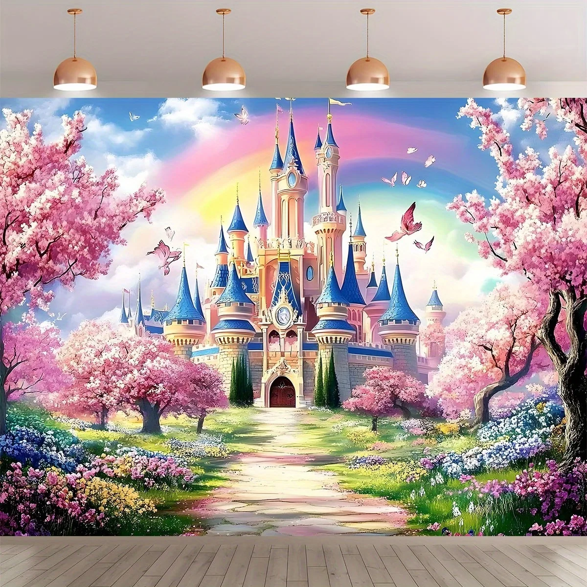 Princess Castle Polyester Backdrop Banner for Room, Bedroom, Office, Birthday, Anniversary, Family and Party Photo Background