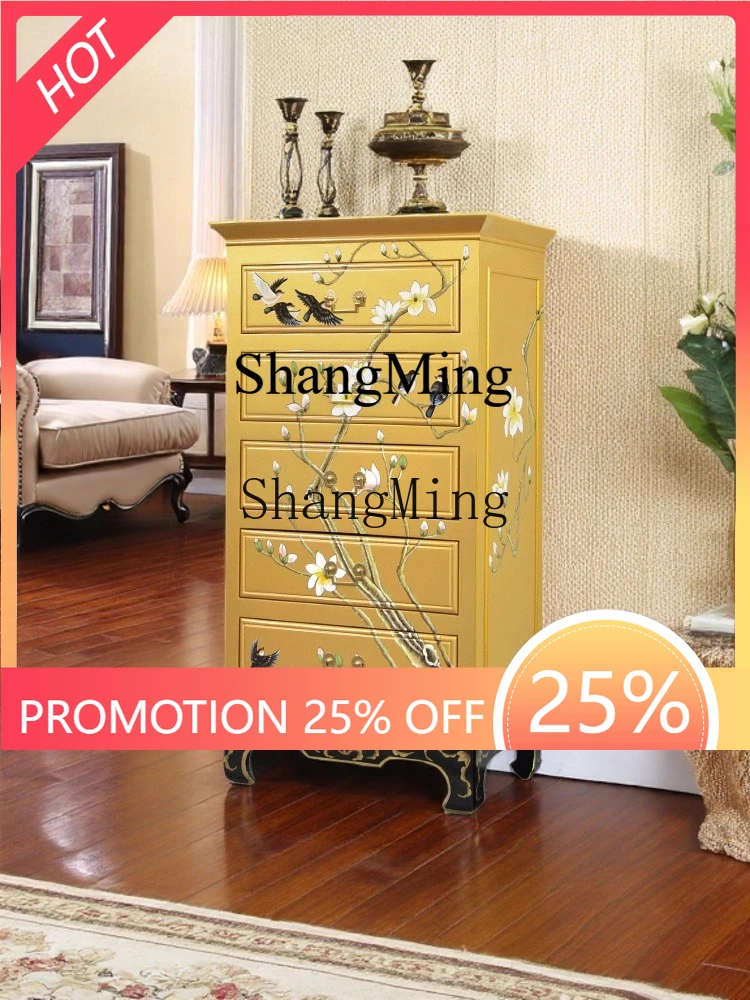 

FG окрашенный шкаф для хранения с пятью ведрами в стиле ретро, современный новый китайский шкаф из цельного дерева для главной спальни, прикроватный ящик