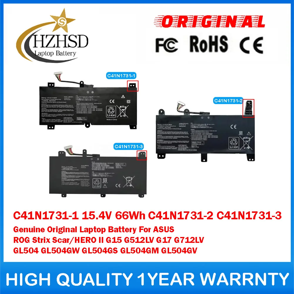C41N1731-1 15.4V 66Wh C41N1731-2 C41N1731-3 Genuine Original Laptop Battery For ASUS ROG Strix Scar/HEROII G15 G512LV G17 G712LV