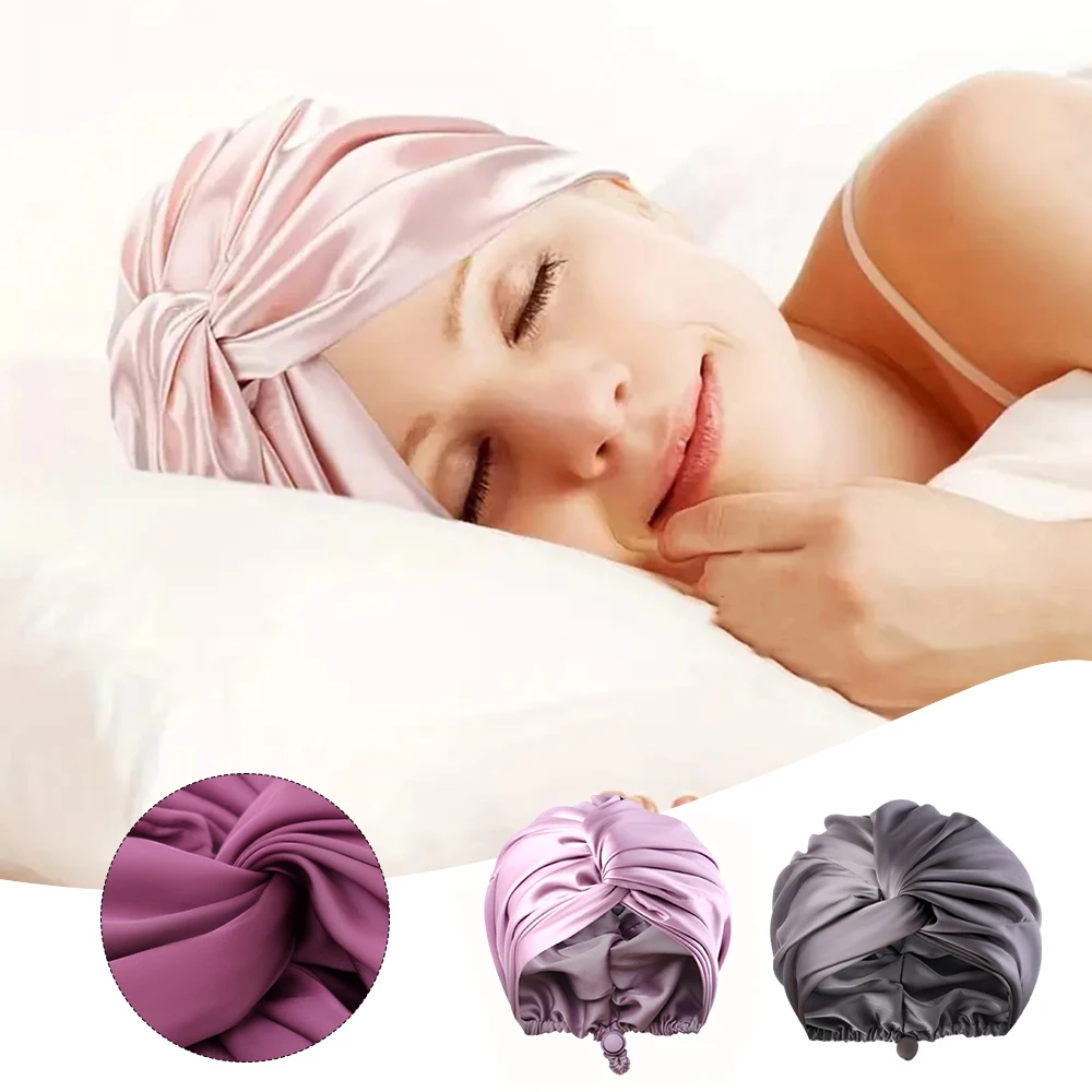 

Women Satin Solid Sleeping Hat Night Sleep Cap for Women Shower Caps Waterproof Solid Sleeping Hair Bonnets Adjustable Cap