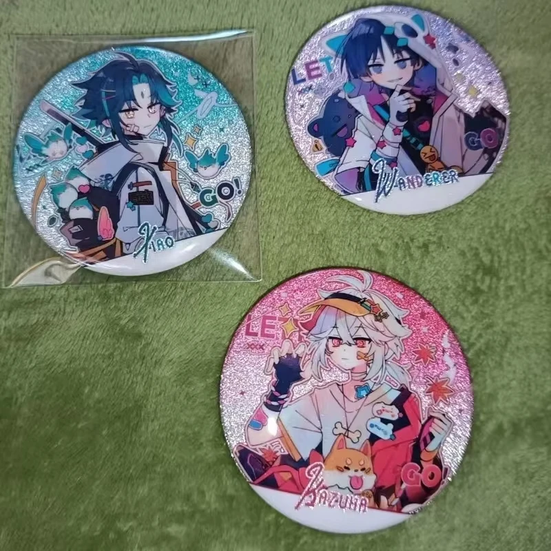 3Pcs Genshin Impact Round Badges Wanderer Scaramouche Xiao Kaedehara Kazuha Button Pins Brooch Jewelry Anime Collectible Gifts