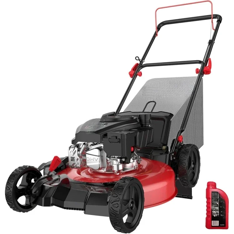 Gas Lawn Mower 21-inch, 144cc OHV Engine 3-in-1 Rear Bag, Mulch and Side Discharge, 6-Position Height Adjustment