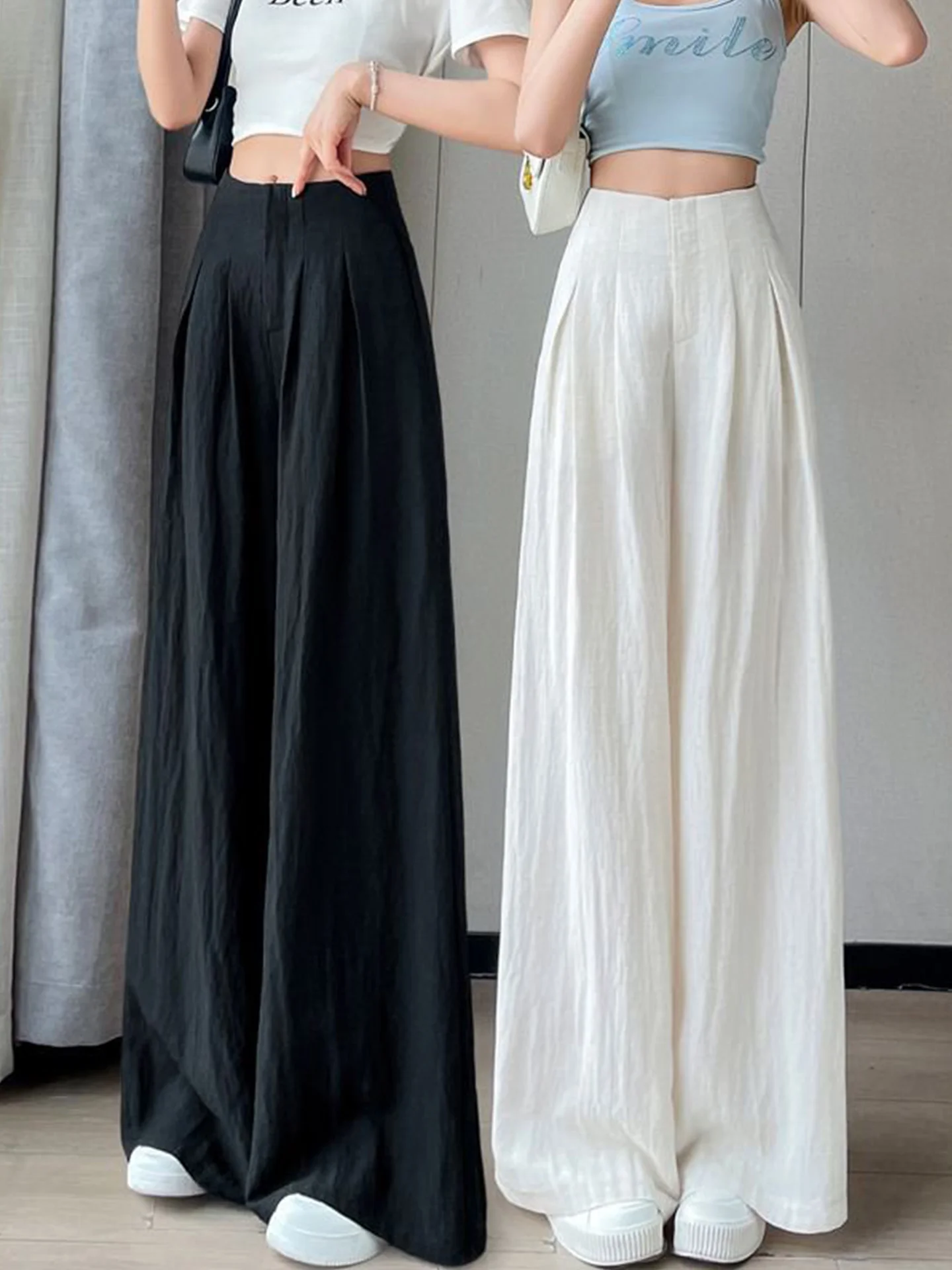 

High Waist Draped Loose Casual Wide Leg Pants Women's Ice Silk Linen Suit Summer New Style Thin High Waist Drape Loose Casual...