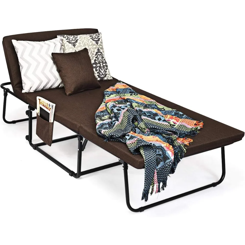 Cama plegable 3 en 1 Convertible con colchón, ajustable con 6 posiciones, portátil, 78 "x 35