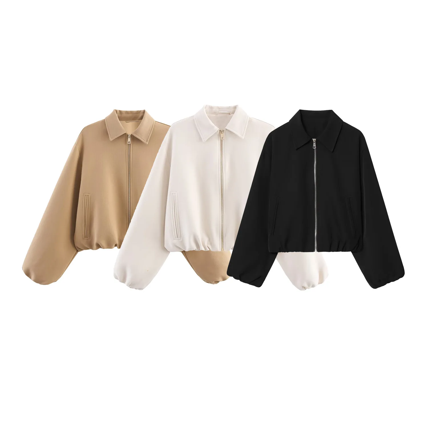 

Женская бейсбольная куртка с длинным рукавом и отложным воротником с пышным подолом, осенняя верхняя одежда в европейском стиле E5260241, модный топ