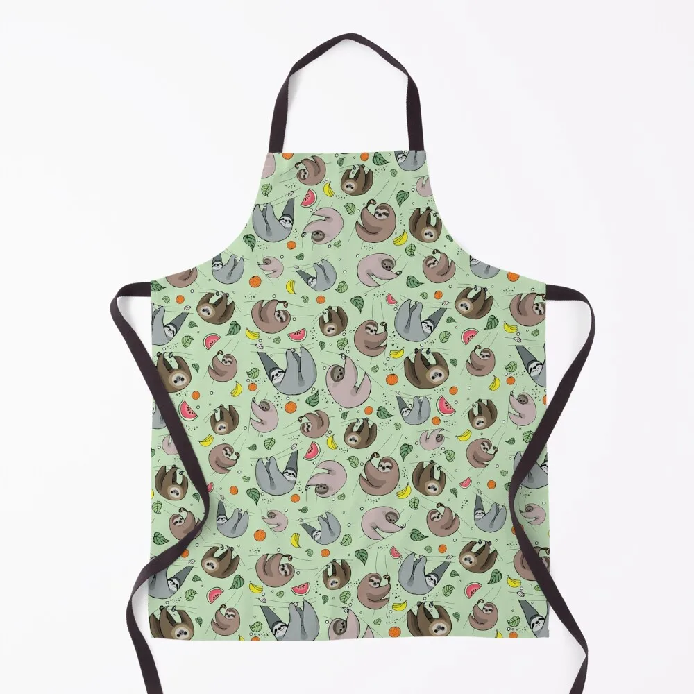 

Sloths in Green Apron custom women's kitchen Korean For Women Kitchen men Apron