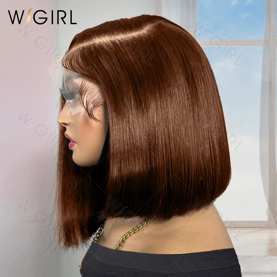 Wigirl Chocolate Brown Short Bob Bone Straight 13x4 HD Lace Front Human Hair Wig Brazilian 13x5 Lace Frontal Wigs 200% For Women