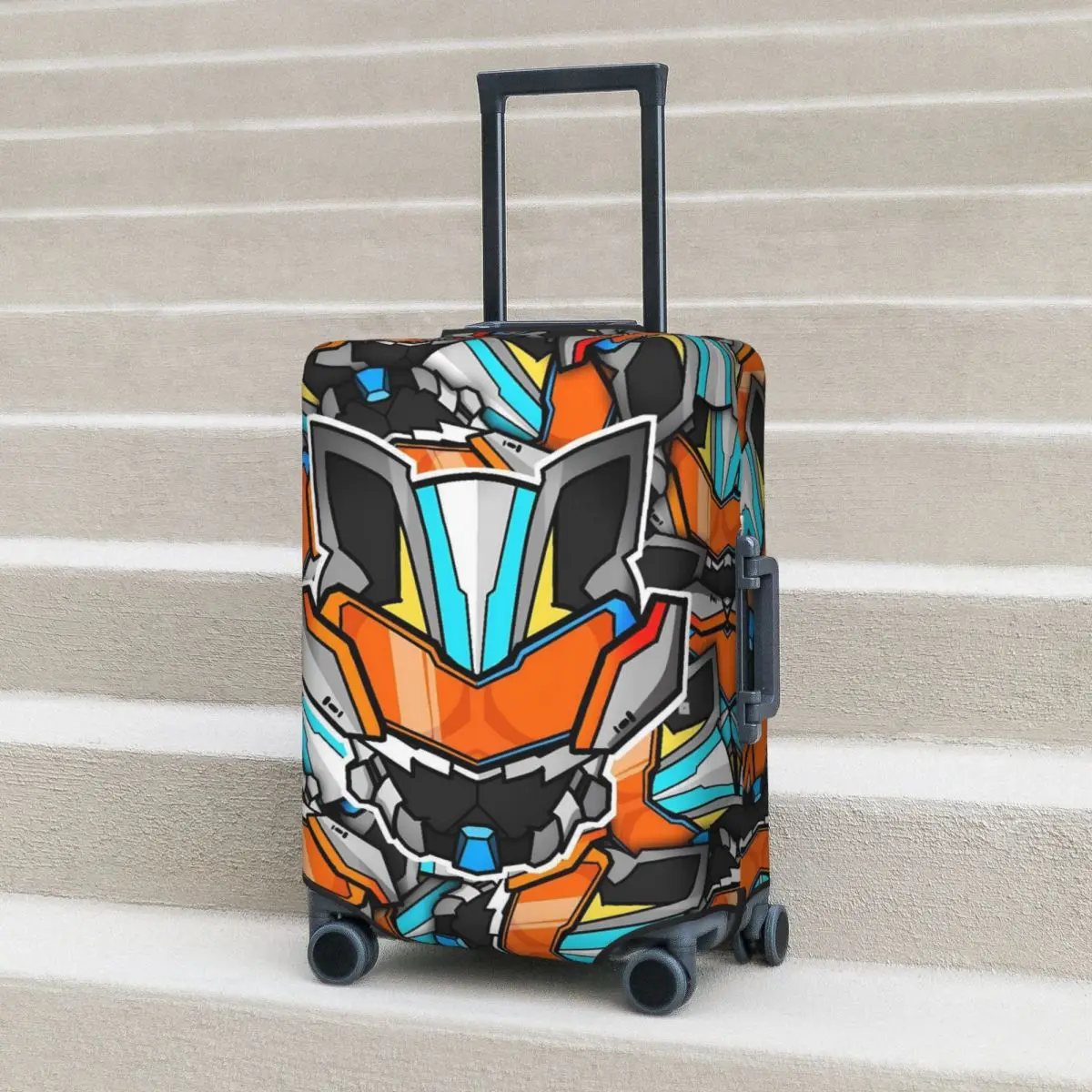 

Orange Tech Texture Kamen Rider Suitcase Cover Flight Cruise Trip Useful Luggage Supplies Protector