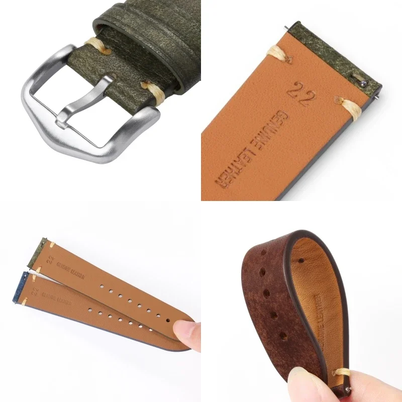 Vintage Genuine Leather Strap 18mm 19mm 20mm 21mm 22mm 23mm 24mm Cowhide Watch Band for Panerai for Omega Universal Wristband