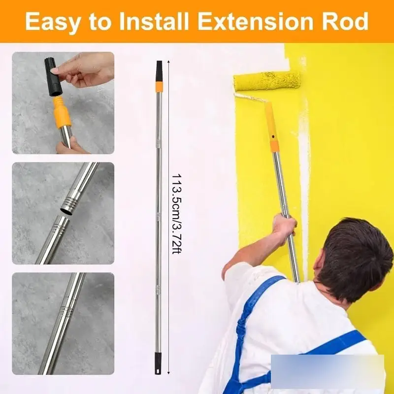 

13-Piece/Set Paint Roller Kit with 9" & 4" Microfiber Roller Covers - Professional Smooth Finish Paint Brush, Tray, Scraper & Adjustable Extension Pole for Walls, Ceilings, Furniture