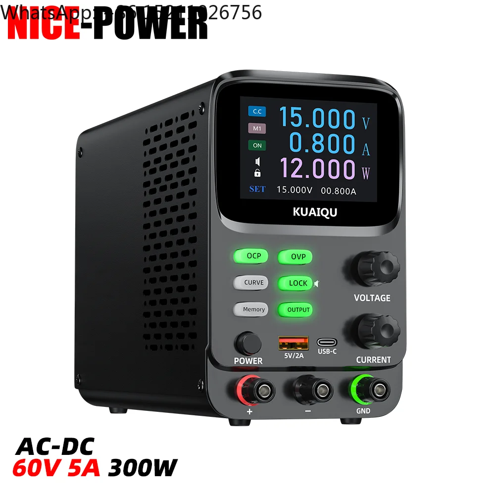 NICE-POWER SPPS-K605 Bench DC Power Supply 60V 5A 300W with OVP/OCP Microcurrent Curve Display for Powering Electronic Device