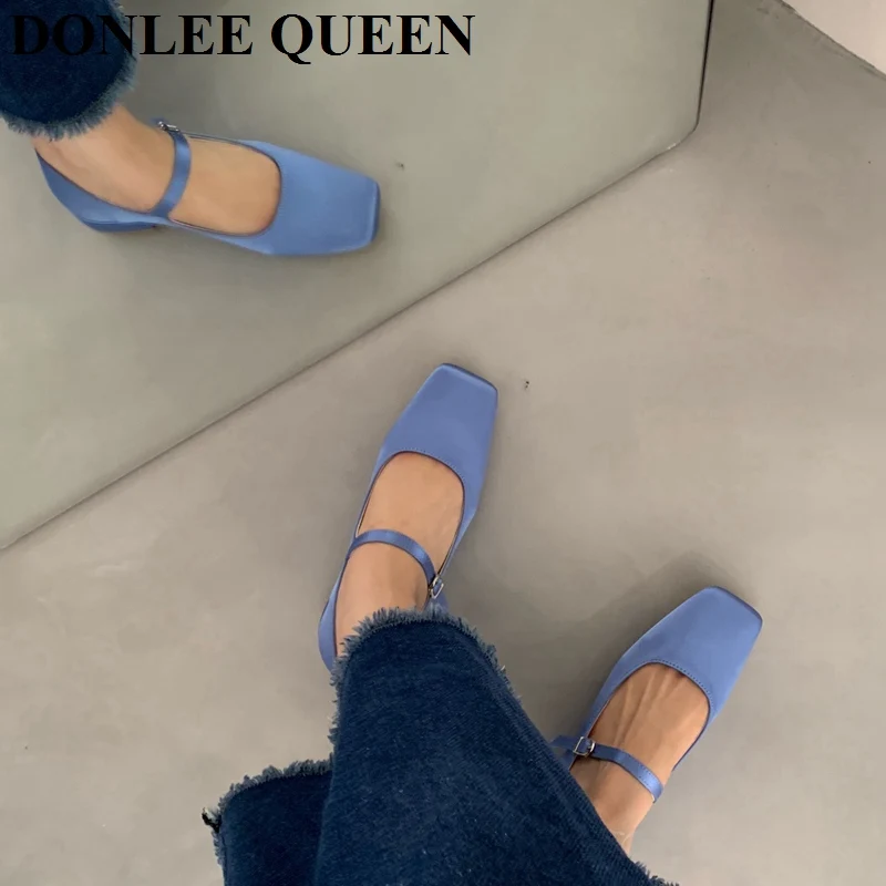 2024 New Spring Summer Shoes Women Flat Heels Square Toe Mary Jane Ballet Flats Rainbow Candy Color Ballerina Soft Casual Loafer