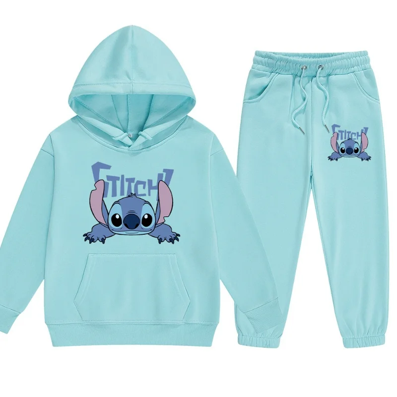 Cartoon Disney pajamas winter cotton loose thermal hooded trousers casual two-piece set women's pajamas Stitch loungewear set