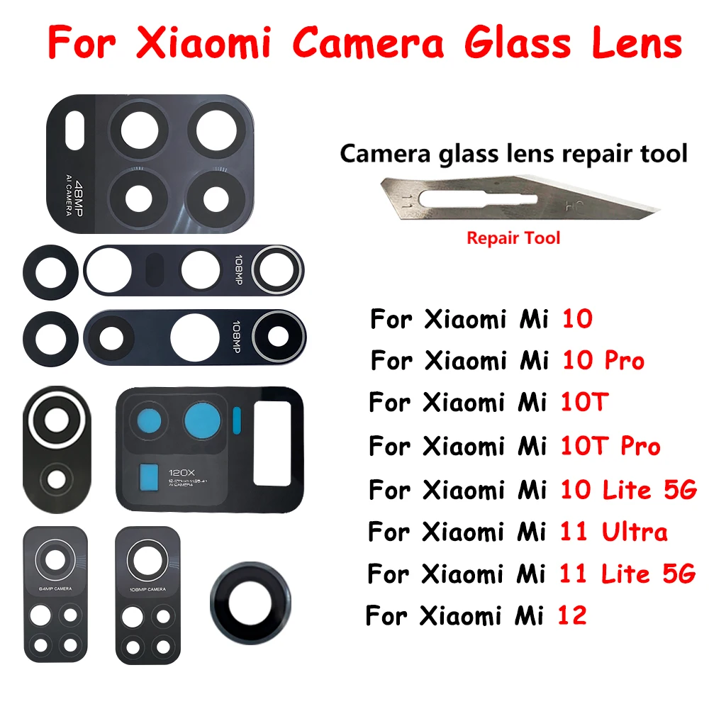 

2 Pcs Rear Back Camera Glass Lens Replacement For Xiaomi Mi 12 11T 10 10T 11 Lite Pro Ultra With Glue Adhesive Sticker+Tool