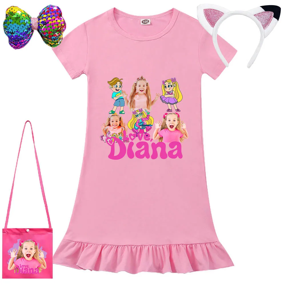 Wish Asha Nightwear Diana Show Printed Short-sleeved Pajamas Anime Nightdress Kids Roma Homewear Childrens Dresses Girl Pajamas