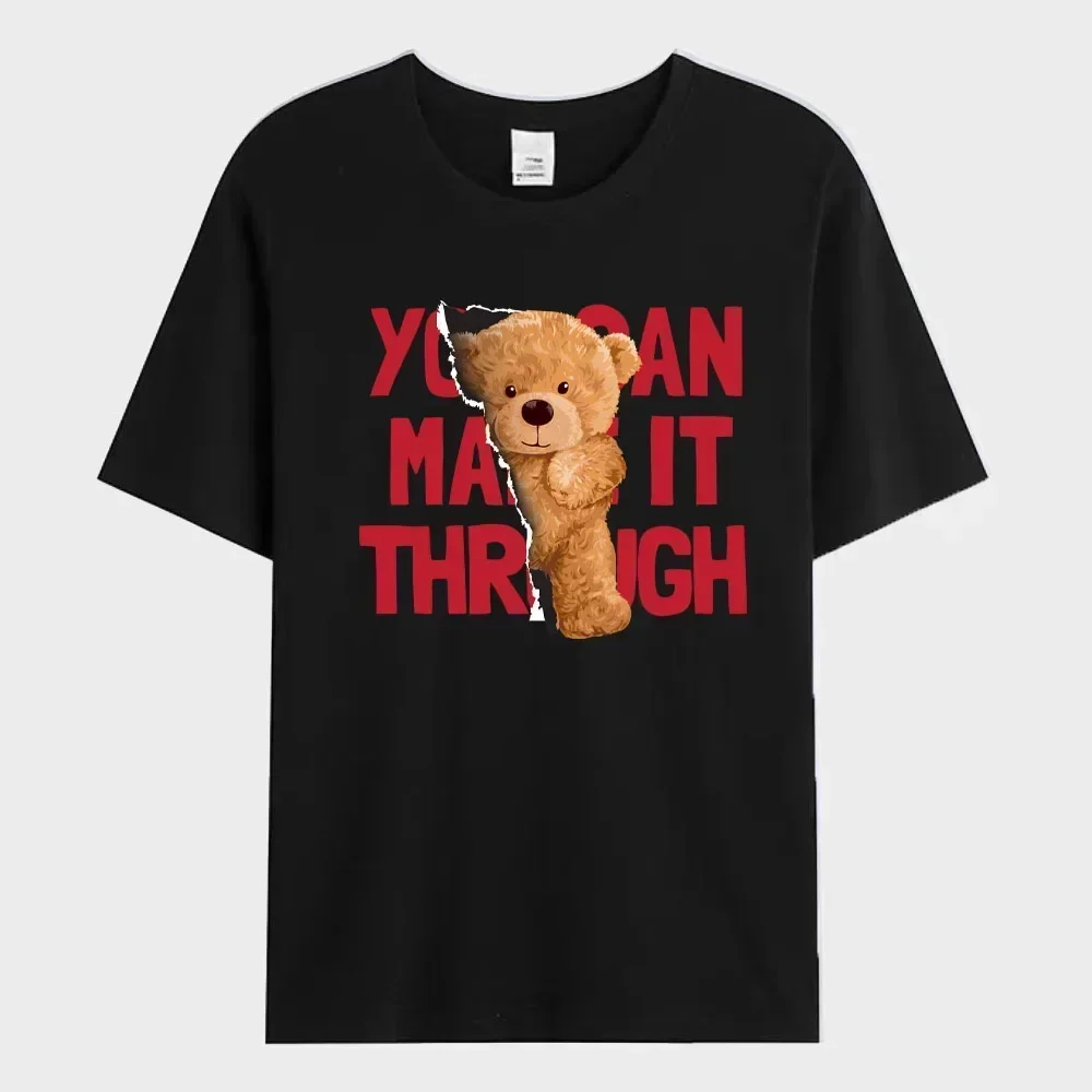 Summer Men's T-Shirt Teddy Bear Letter Printed T-Shirt Fashion Sports Casual Street Short Sleeve Oversized Tee Shirt Men Clothes