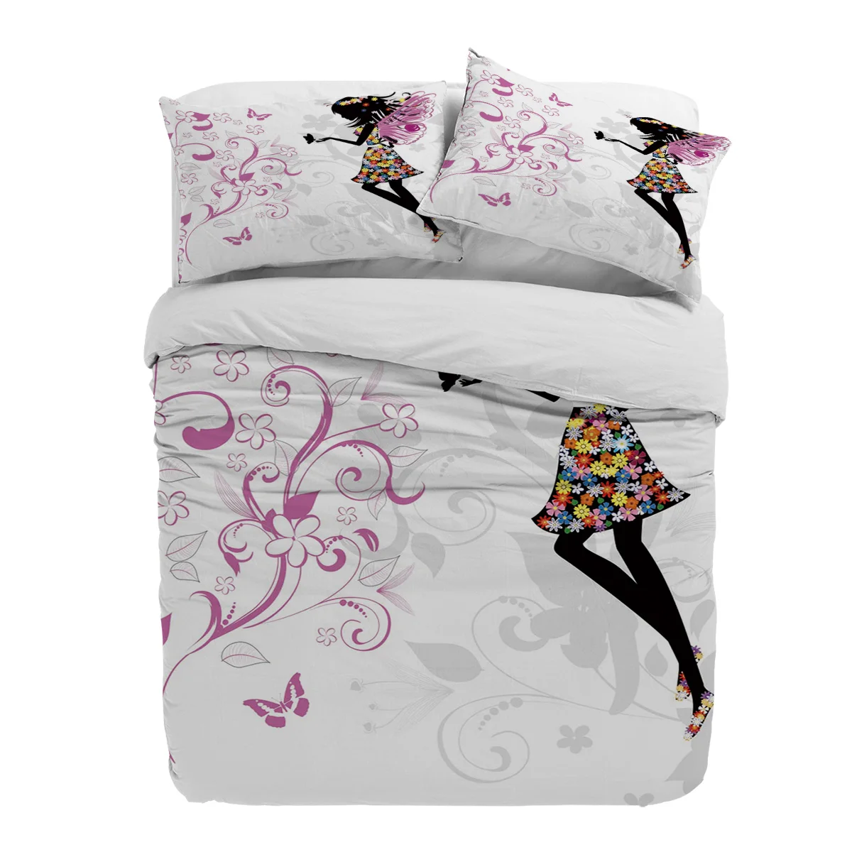 Forest Fairy Flower Butterfly Girl Duvet Cover with Pillow Case Custom 3pcs Bedding Set Quilt Cover Double Bed Home Textile