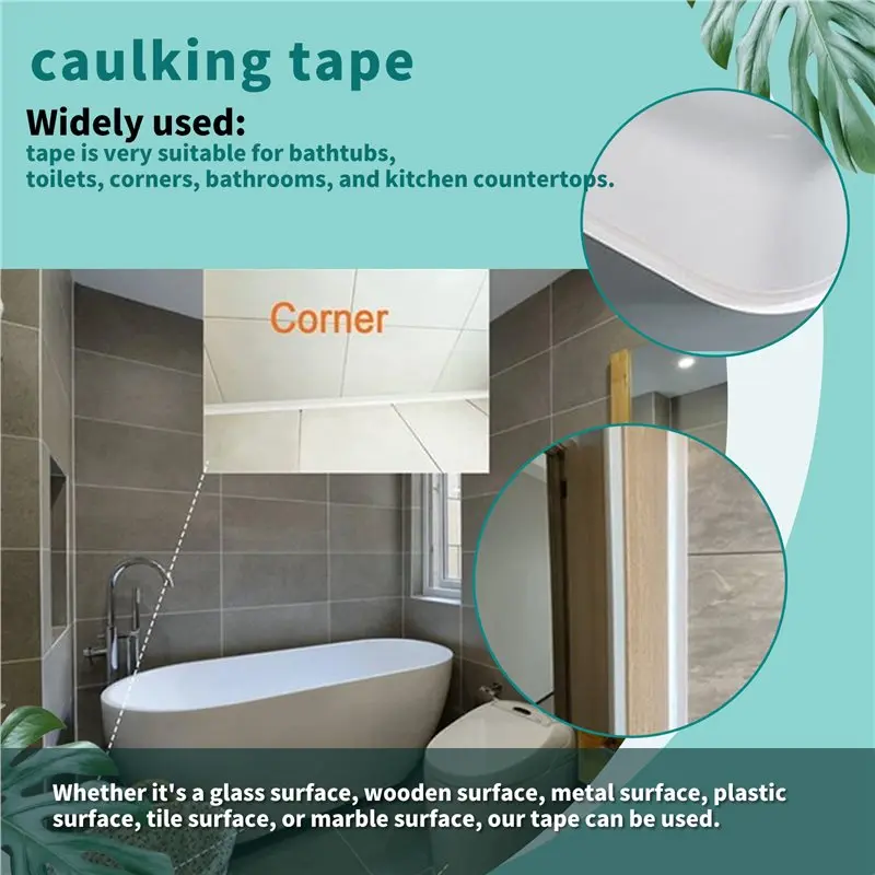 AA94-White Caulk Tape Waterproof Self Adhesive, Toilet Caulk Sealant Tape, Bathtub Caulk Sealing Strip Tape-3.2M Durable Easy To