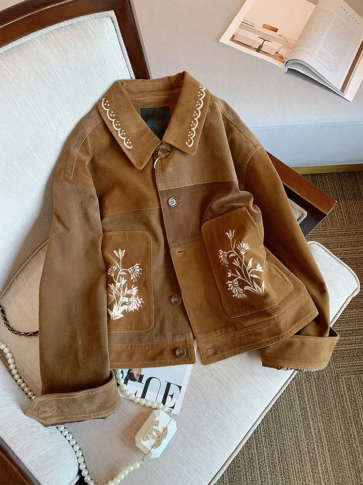 

Ретро вышитый воротник или тюнет для мужчин и женщин, весенне-осенний топ для похудения, модный дизайн, коричневая верхняя одежда Utili