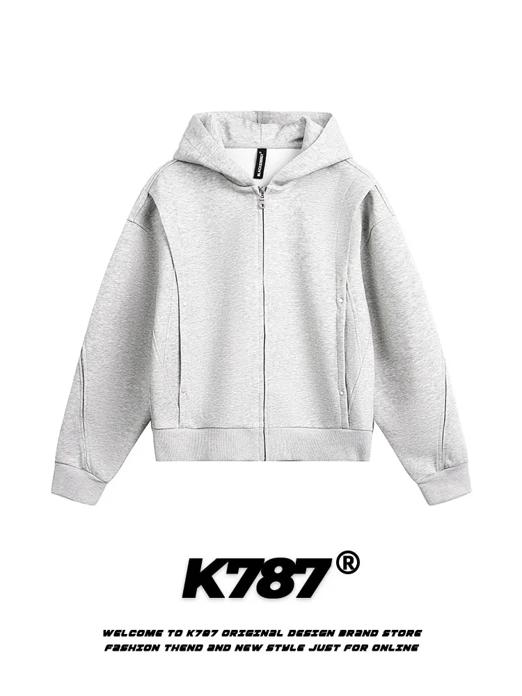 

K787 American Retro Color Deconstructed Design Hoodie Short Style Couple Outerwear Men Women Trendy Cleanfit Jacket