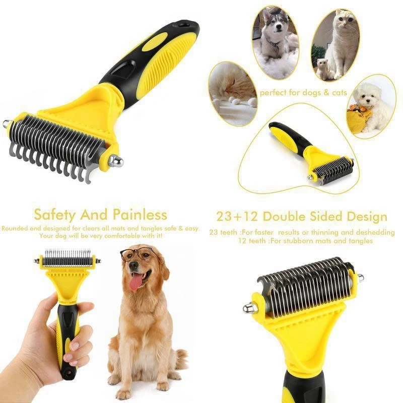 Pet Dog Fur Knot Cutter, Hair Remover Comb Cat Grooming Shedding Tools Double Sided Brush Long Curly Hair Dlean Pet Dog Products