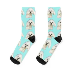 Maltese puppy on blue Socks sheer christmas gifts sport funny gift Socks Men's Women's