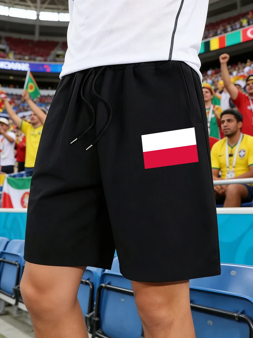 

Poland Flag Prints Pants Mens Basics High Waisted Wide Knee Length Shorts Summer Oversized Shorts Casual Pocket Men'S Clothes