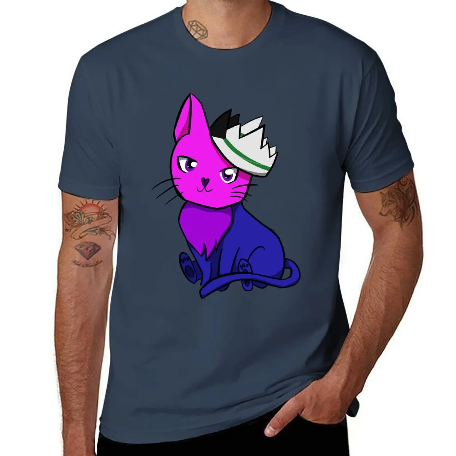 Bisexual Demiromantic Pride Cat T-Shirt Simple Print Design T-Shirt
