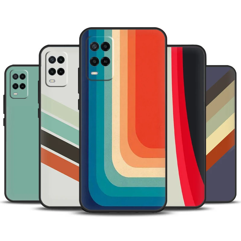 Retro Stripes Aesthetic Vintage For OPPO A78 A98 A58 A16 A76 A96 A5 A9 A53 A17 A57 A77 A15 A52 A72 A93 A74 A94 A54S Case