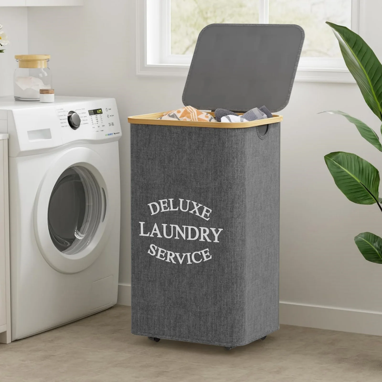110L Foldable Laundry Basket with Wheels Ultra-Large Capacity Includes Inner Mesh Bag Handles And Lid for Clothes Storage view 6