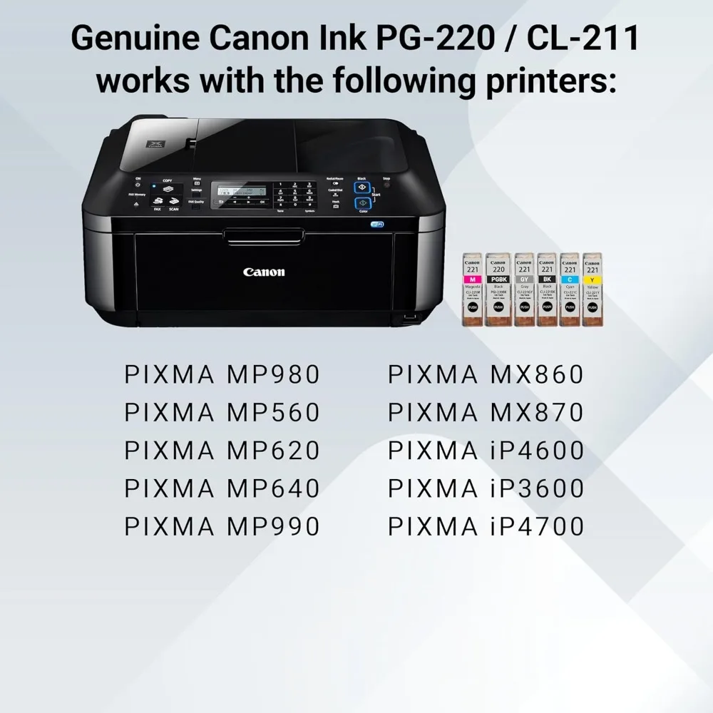 Paket Kombo Asli Canon PG-220/CL-221 dengan 50 Lembar Kertas Foto, Kompatibel dengan MP980, MP560, MP620, MP640, MP990, MX860, MX8