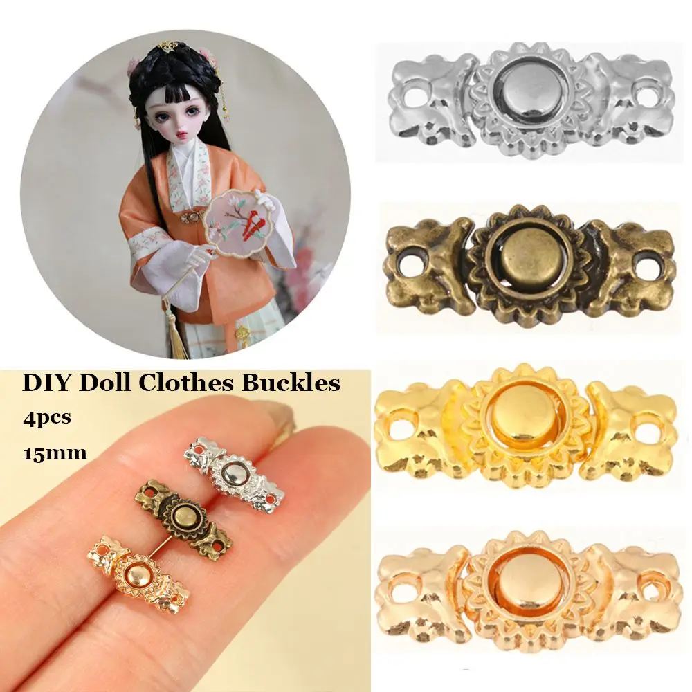 

4pcs 15mm Mini Ultra-small Doll Metal Belt Buckle DIY Doll Dress Decor Ancient Costume Cheongsam Buttons Sewing Accessories