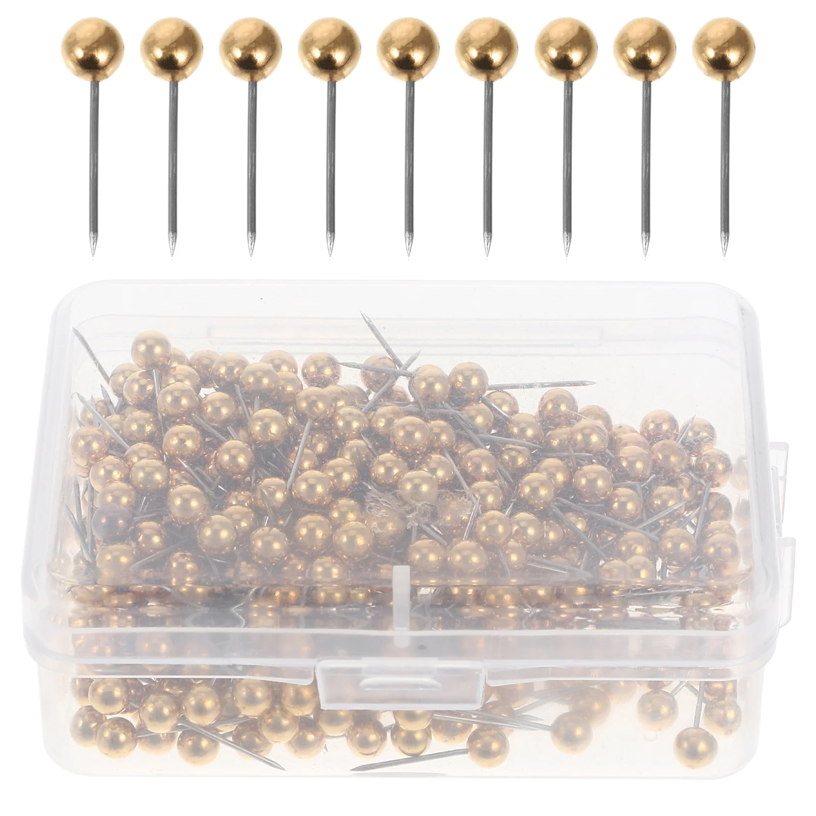 400 PCS Map Push Pin Head Straight Pins Round Thumb Tacks Pegboard Hooks Ball Gold Decor Flag for Quilting