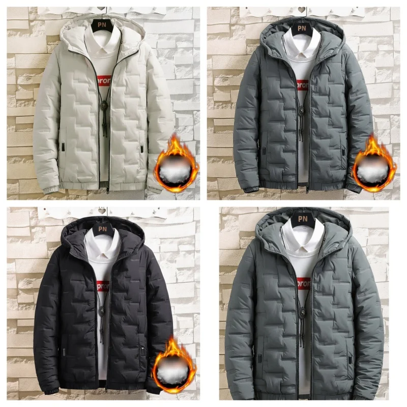 

2025 Winter New Men's Solid Color Jacket Warm Hooded Thick Casual Fit Cotton Jacket Men's Casual High Quality Warm Jacket