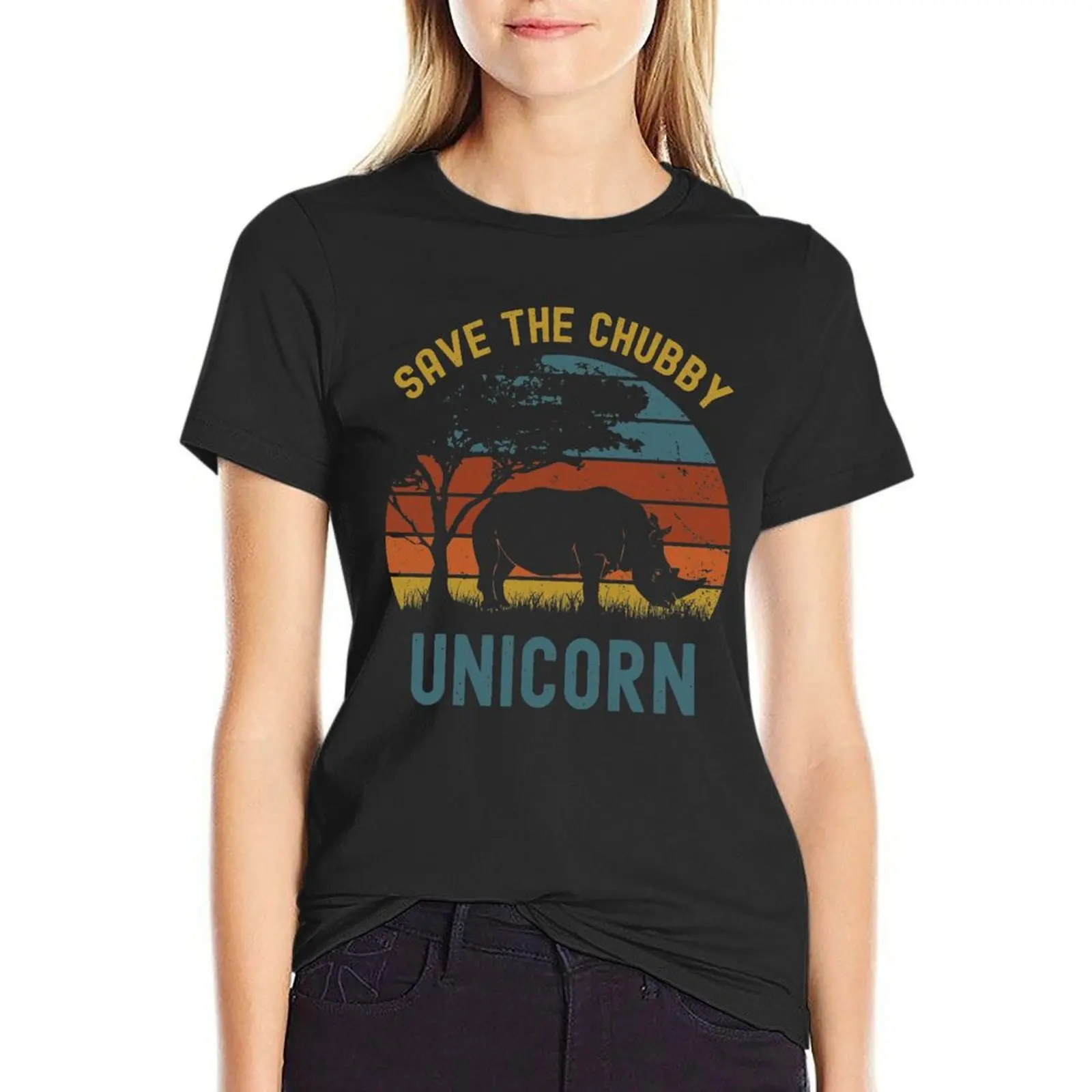 save the chubby unicorn T-Shirt heavyweights plain summer blouses woman 2024