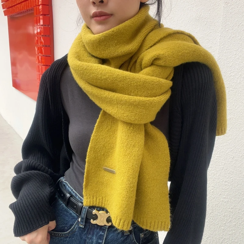 New Fashion Winter Scarf Women Knitted Pure Color Scarf Thicken Warm Students Net Red Knitted Scarves For Women