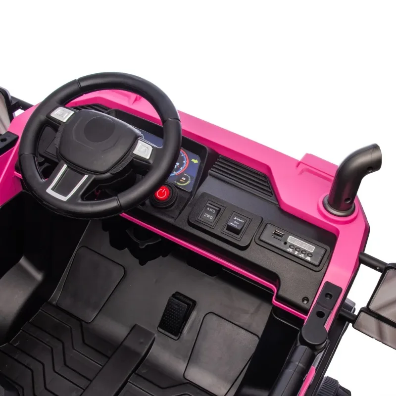 Elektryczny samochód dla dzieci 12V, 3-osobowy z napędem 4WD, pilotem, światłami LED, pistoletem na wodę, muzyką Bluetooth, 3-biegowy, dla dzieci w wieku 3-8 lat