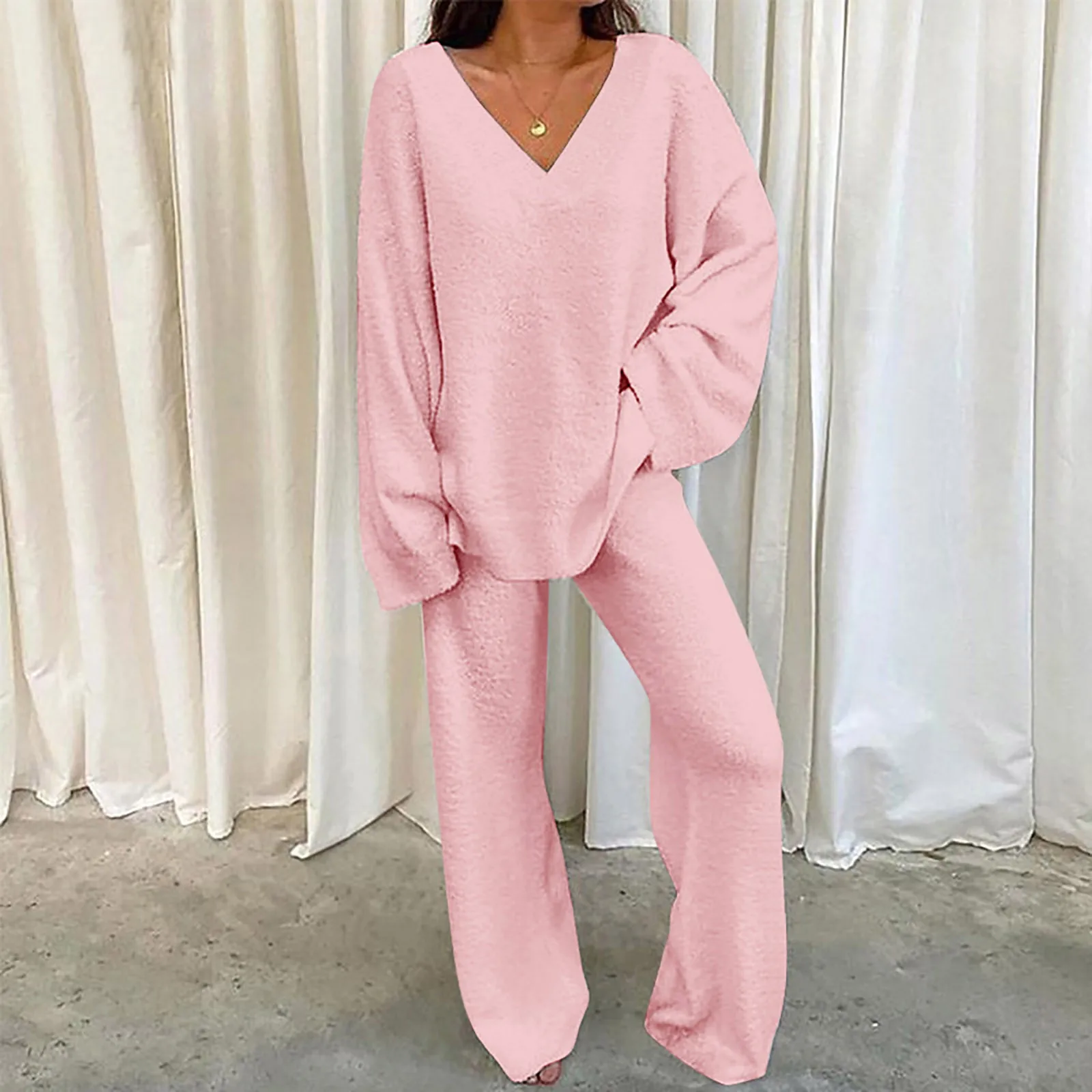 Autumn Winter Women\'S Comfortable Tracksuits Casual V-Neck Long Sleeve Pullover And Pants Warm Two Piece Set Women Fashion Sets