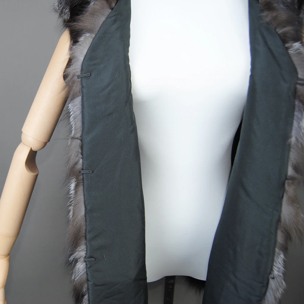 New Women Autumn Winter Long Style 100% Genuine Real Sliver Fox Fur Vest Natural Fox Fur Sleeveless Coat Lady Real Fox Fur Gilet