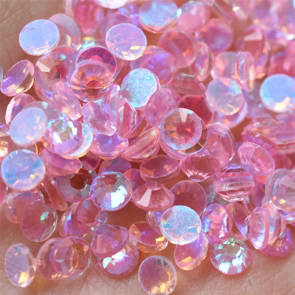 Glass Aurora Non Hotfix Round Flatback Rhinestones Pink Glare Nail Art Decorations Stones Crystals Strass DIY Glue on Diamond