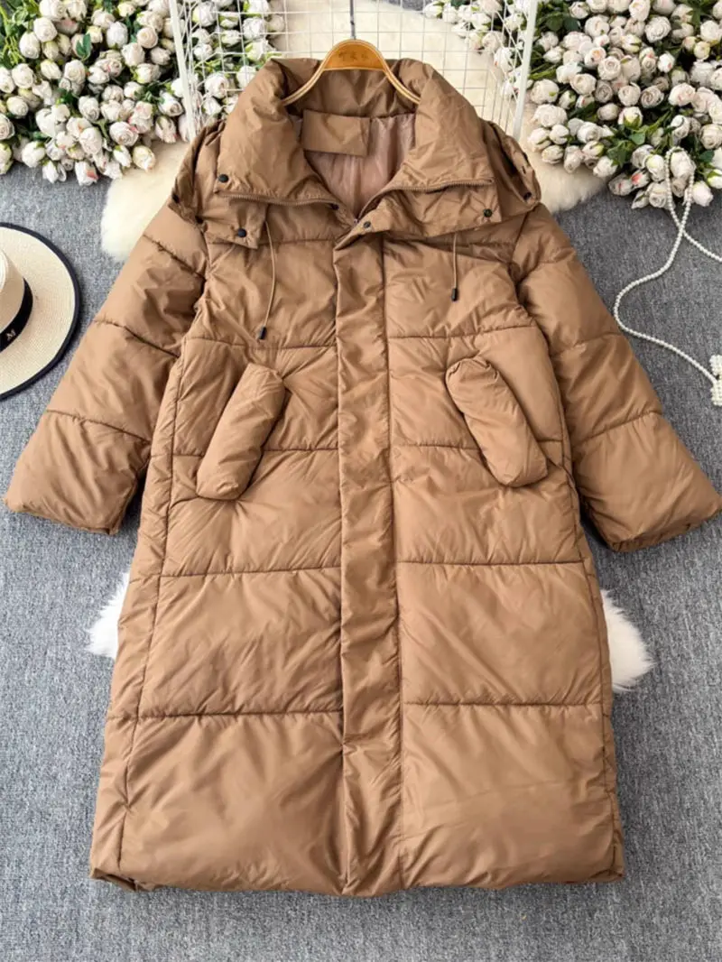 Piumino in cotone bianco a sbuffo per donna di media lunghezza 2024 nuova versione coreana cappotto con cappuccio allentato e spesso Parka tuta sportiva A480